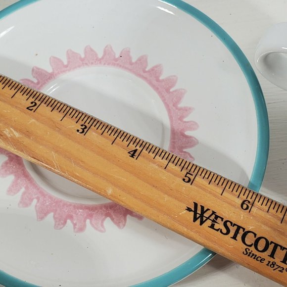 2 Dansk Costa Del Sol Tea Coffee Cups and Saucers aqua pink sunshine rays - Picture 9 of 9